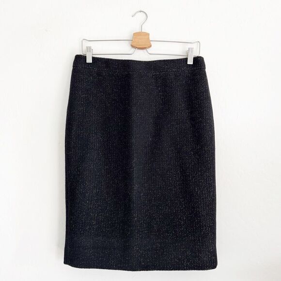 J. CREW No 2 Pencil Skirt in Tinsel Tweed Wool Black Lurex w/ Gold K3053 - Picture 2 of 10